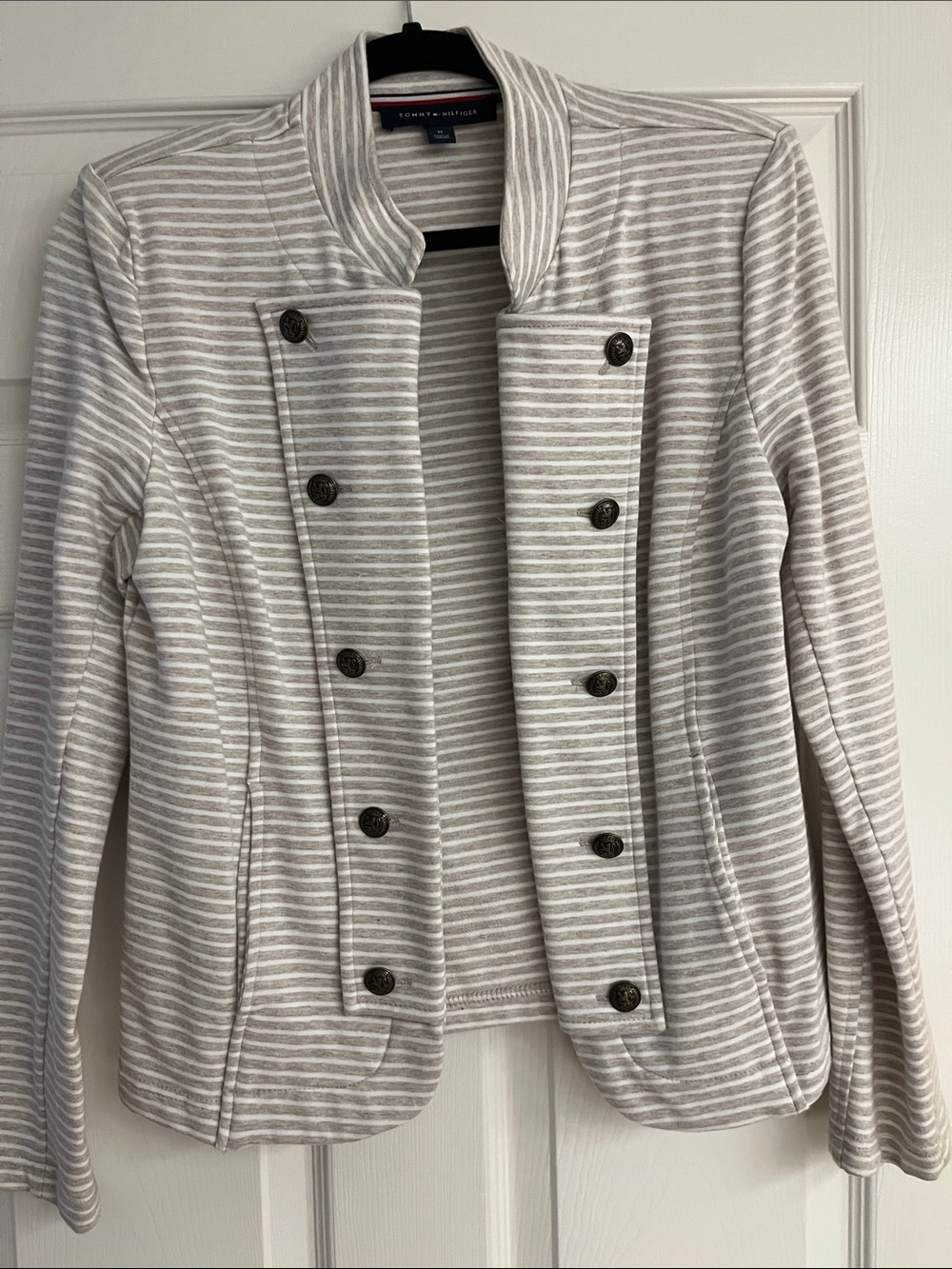 Tommy Hilfiger Tan & White Striped Double-Breasted Jacket